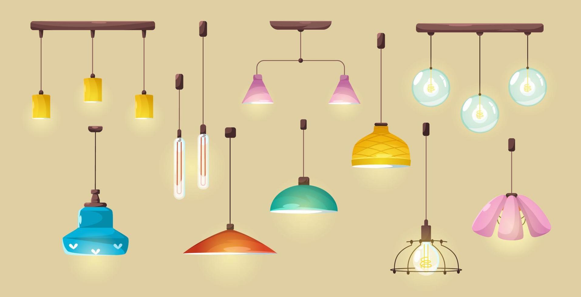 Modern ceiling lamps, pendant electric lights vector