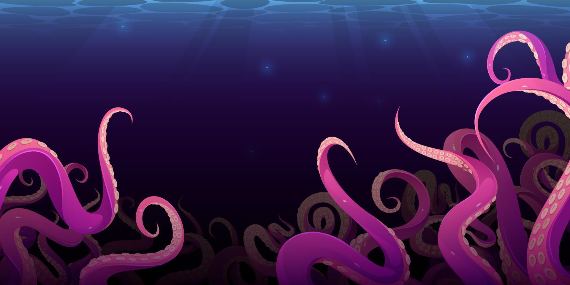 Octopus tentacles in dark ocean water, kraken vector