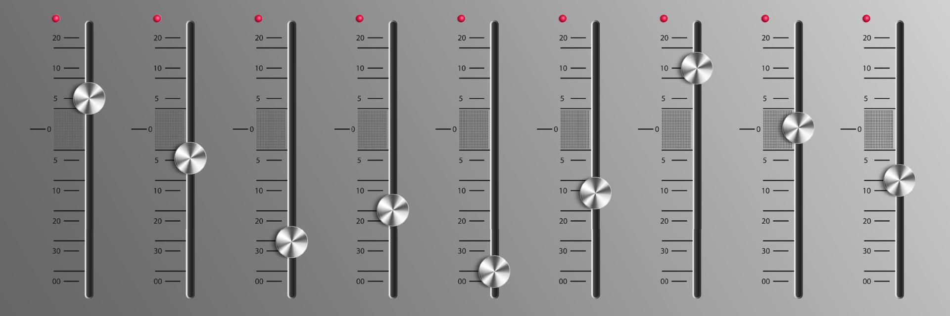 control deslizante, mezclador de sonido, nivel de volumen, balance de canales vector