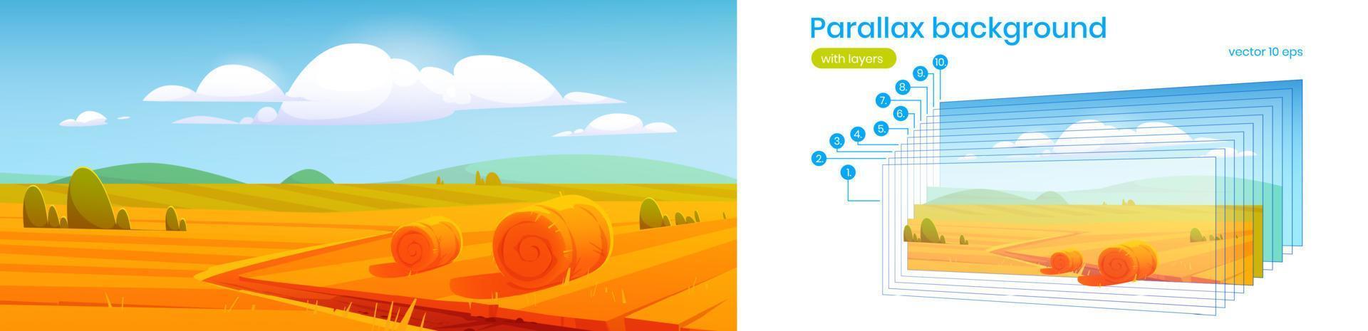 Parallax background, 2d scenery rural landscape vector