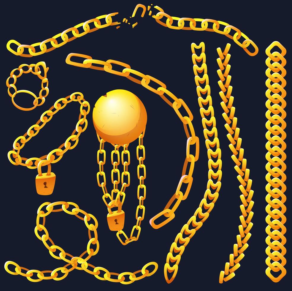 Golden chains with whole and broken links set vector