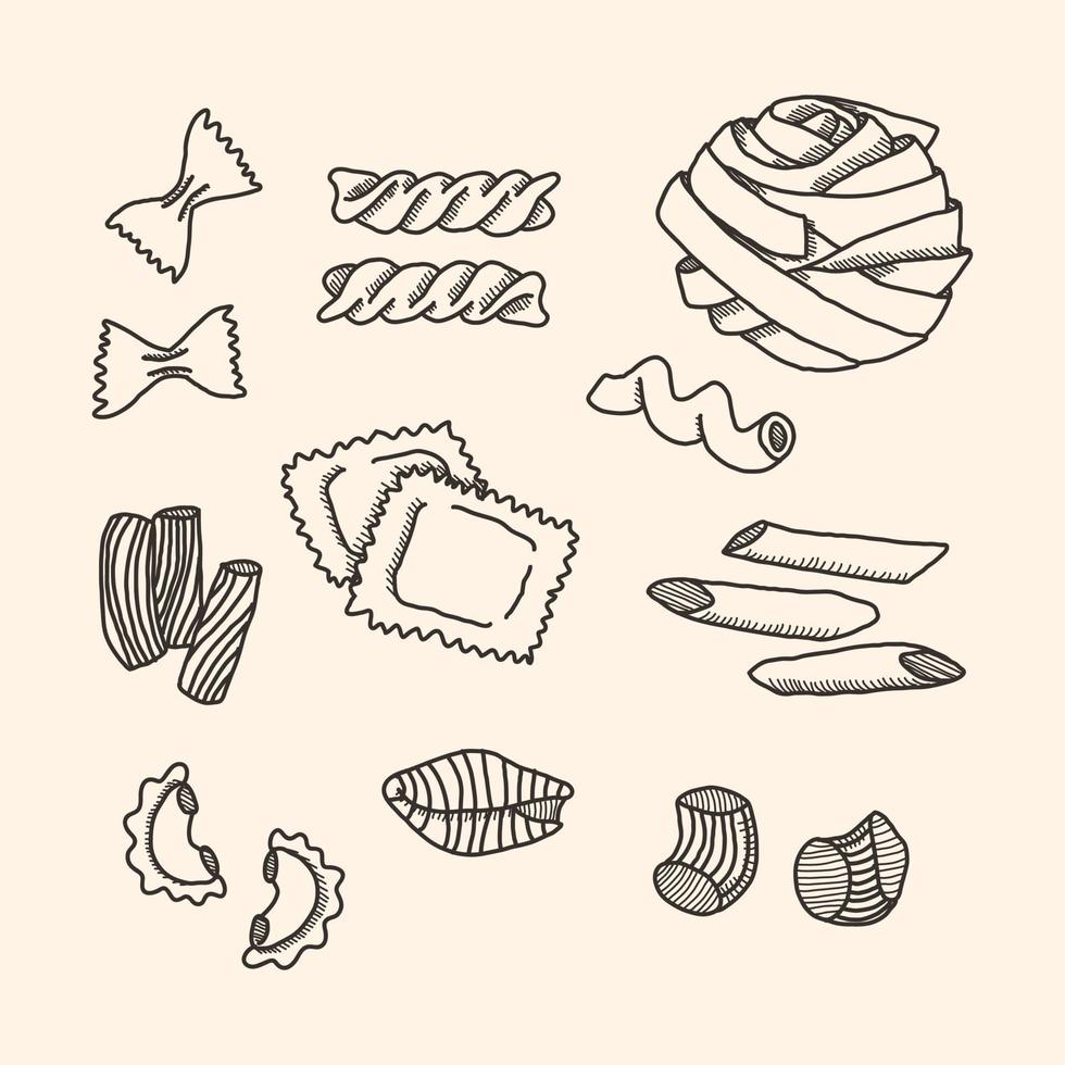 Doodled Pasta Drawings vector