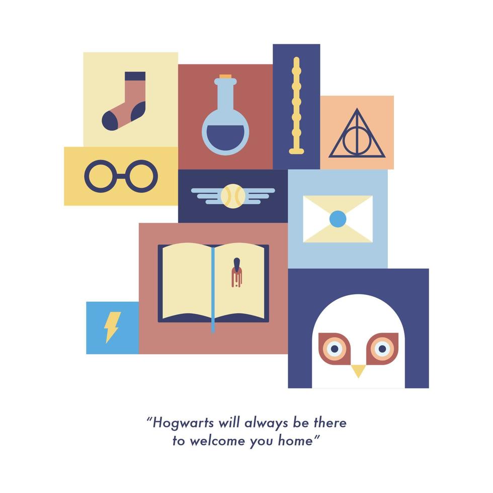 ilustración plana de hogwarts vector