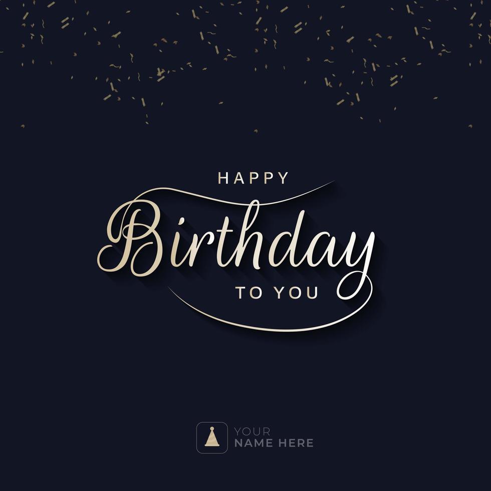 Happy Birthday Typography Gold and black for Social Media Post vector