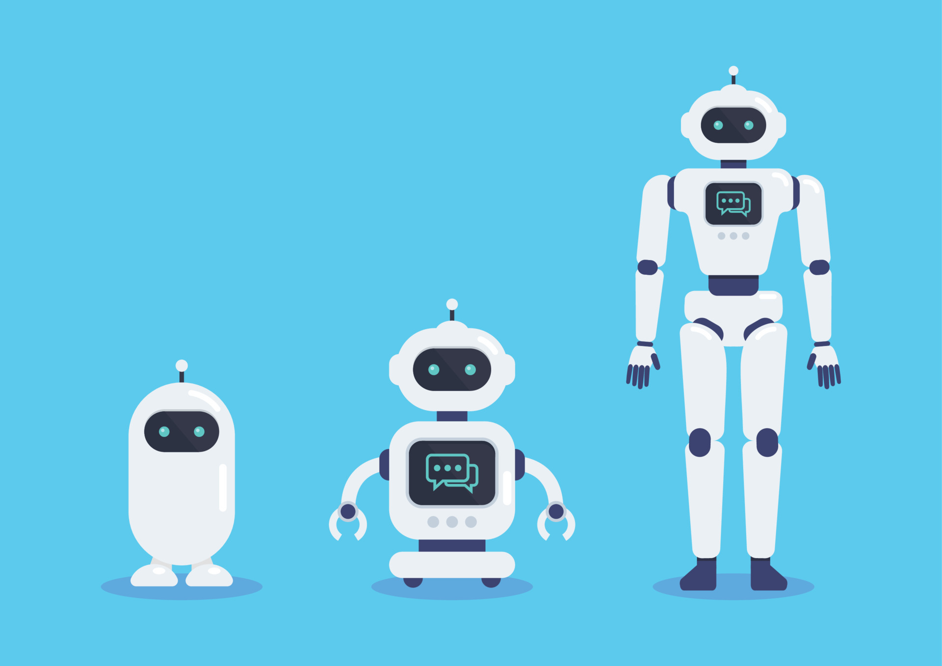 Android Robots Set Technology and Futuristic Intelligence