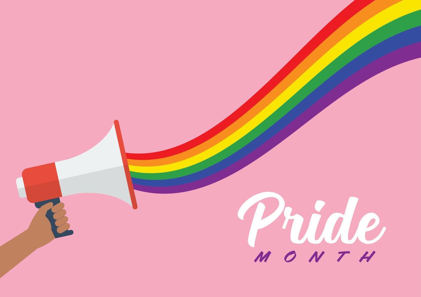 People hold megaphone with lgbt rainbow Pride month vector