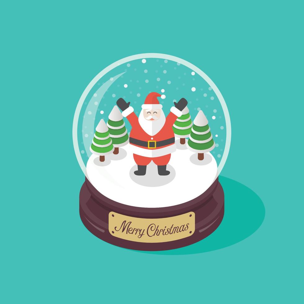 Isometric christmas glass ball with santa claus inside vector