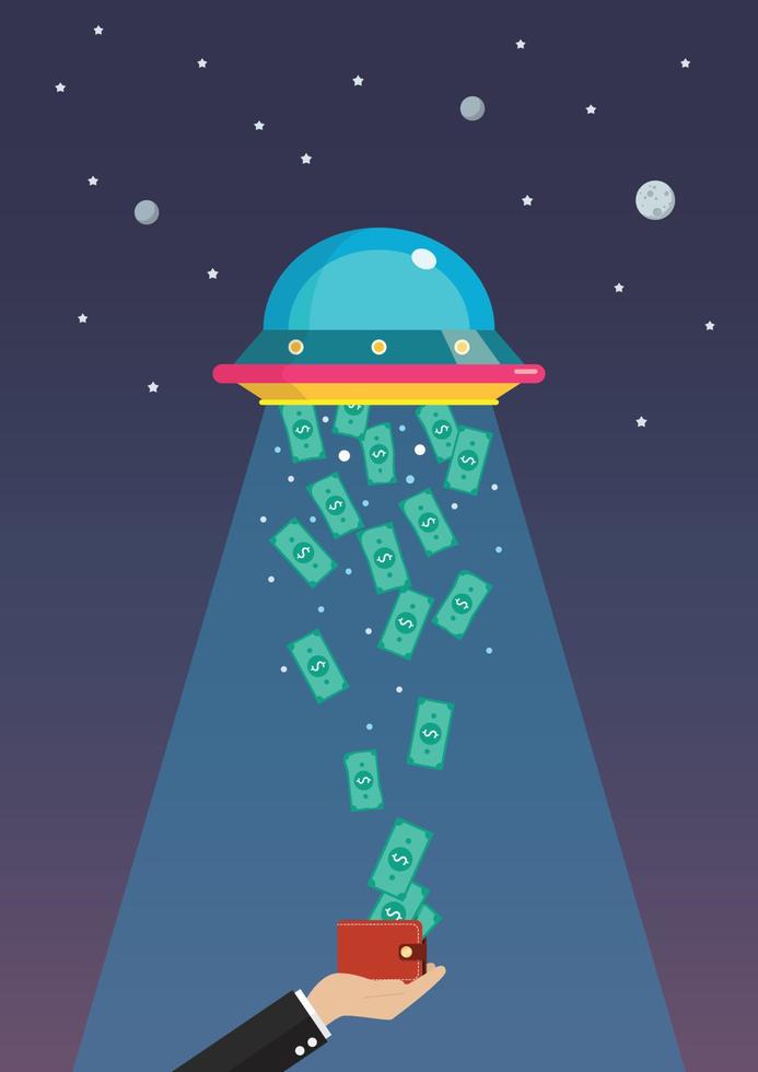 Money abducted by UFO vector