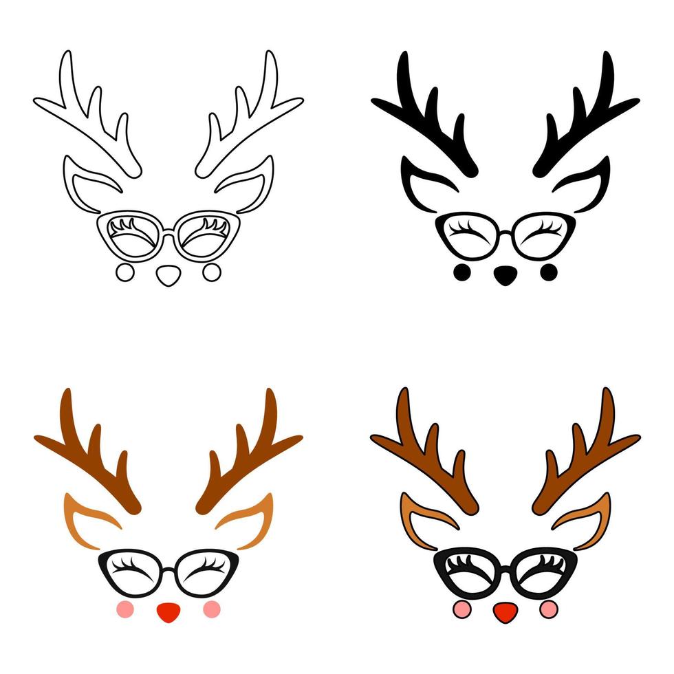 Set of Reindeer Face in flat style isolated vector