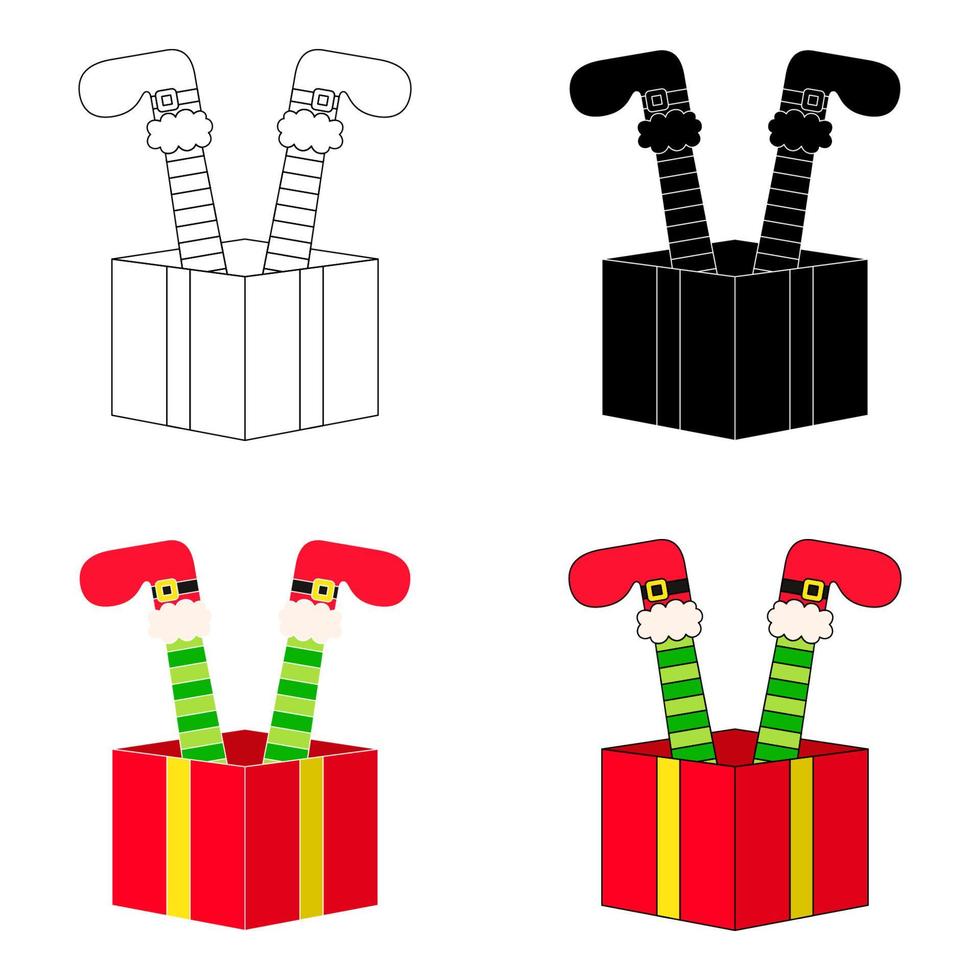 conjunto de pies de elfo con caja de regalo en estilo plano aislado vector