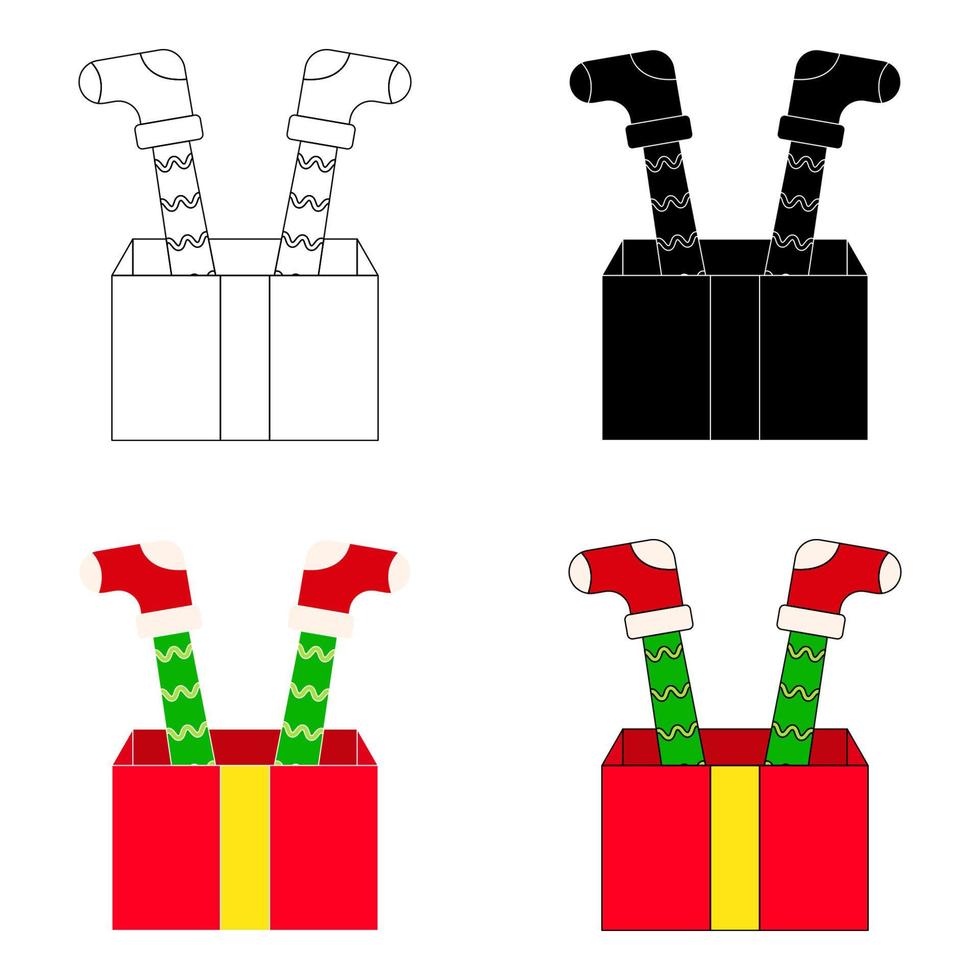 Set of Elf feet with gift box in flat style isolated vector