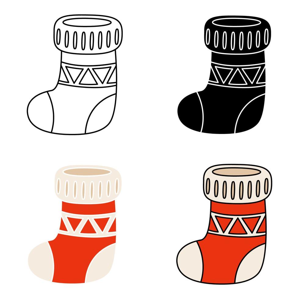 conjunto de calcetín de navidad en estilo plano aislado vector