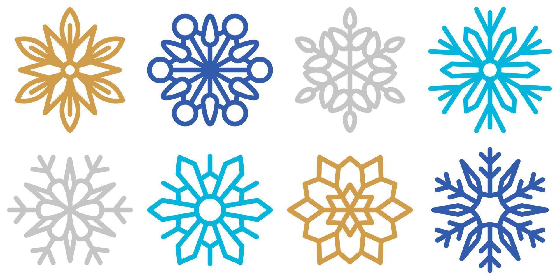 conjunto de copos de nieve en estilo plano aislado vector