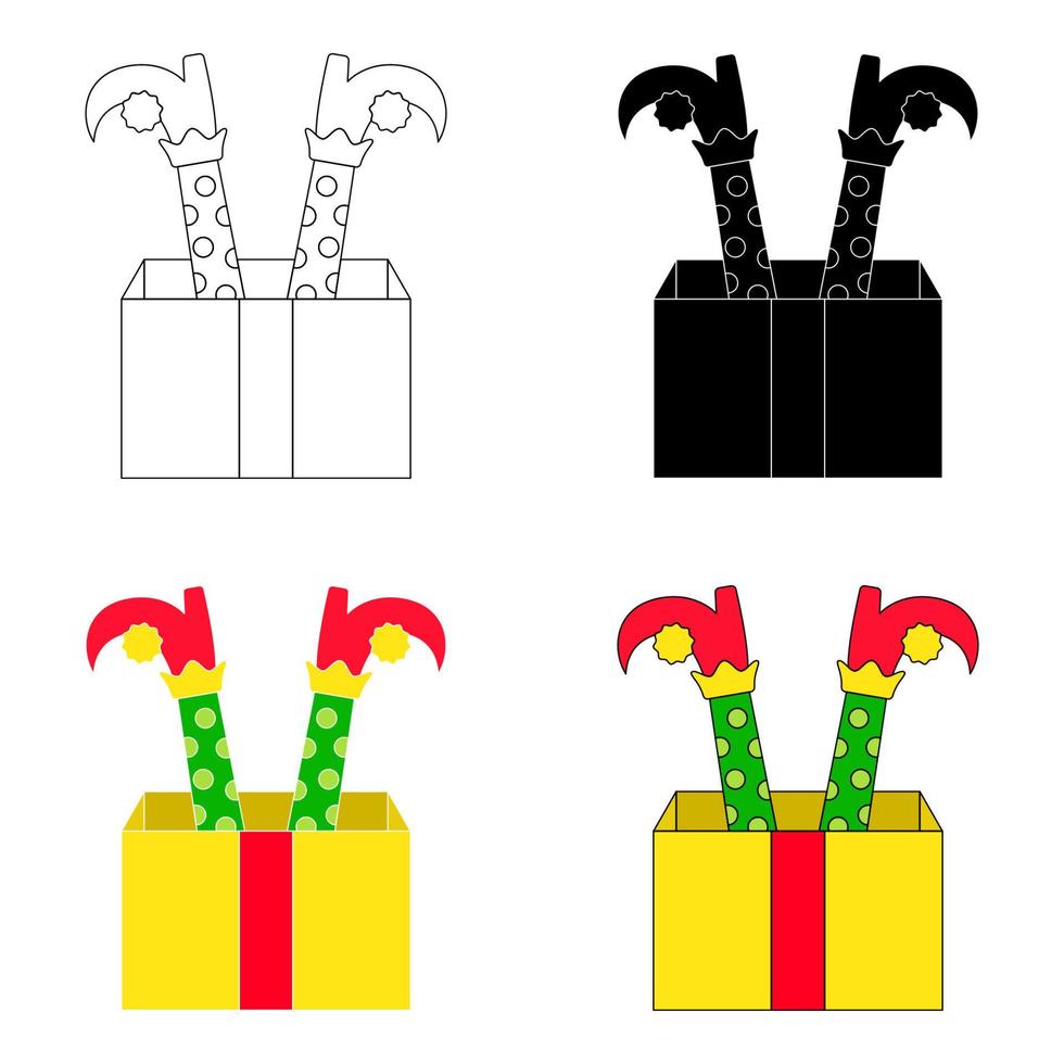 Set of Elf feet with gift box in flat style isolated vector