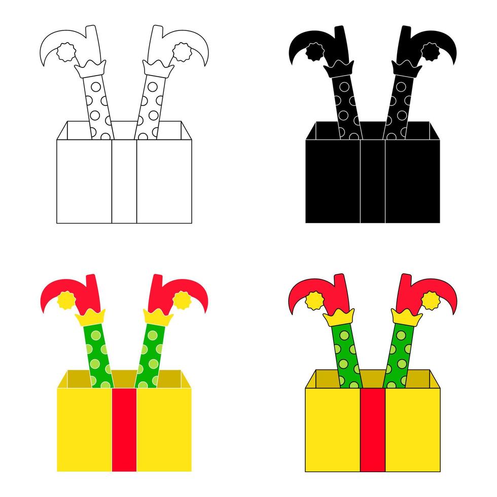 conjunto de pies de elfo con caja de regalo en estilo plano aislado vector