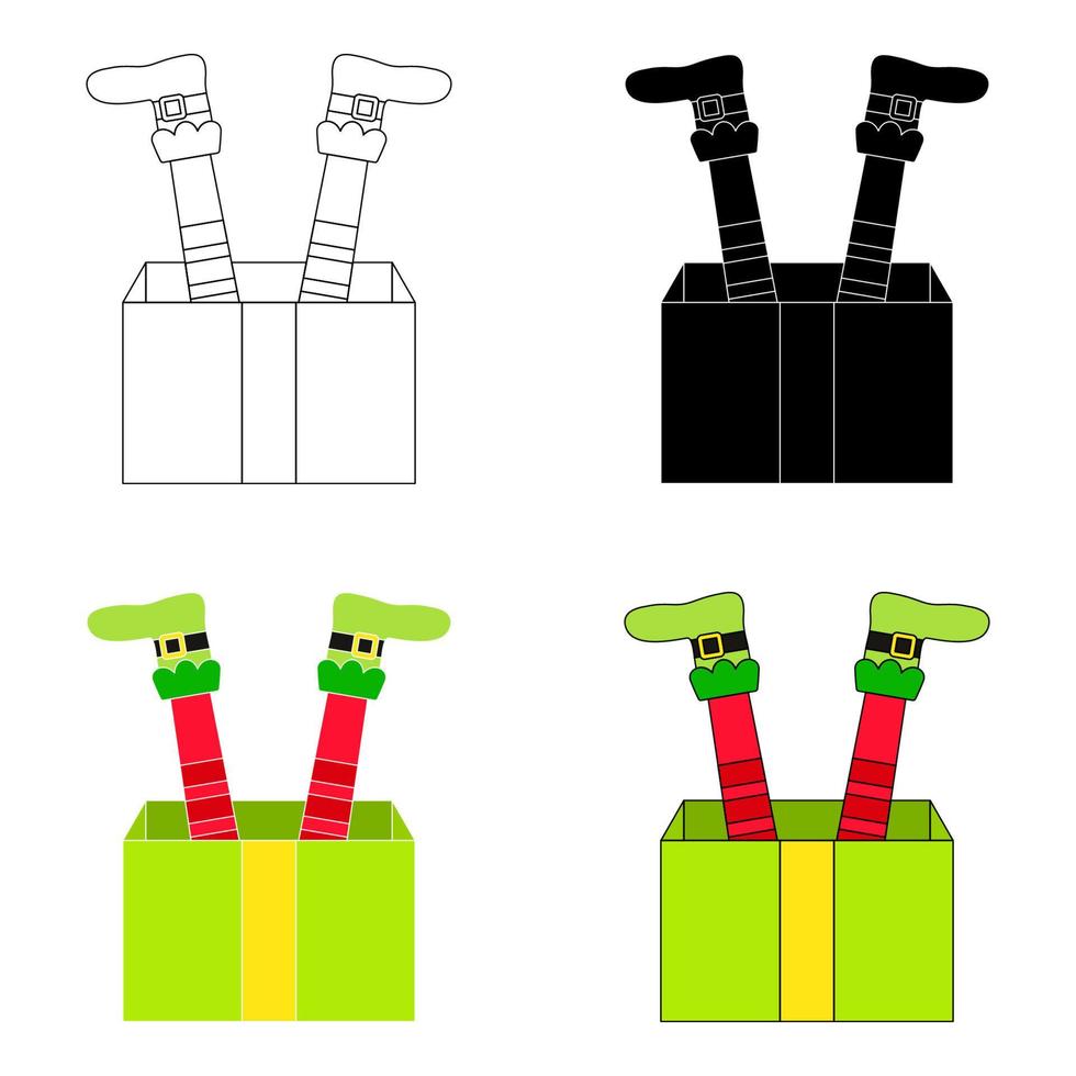 Set of Elf feet with gift box in flat style isolated vector