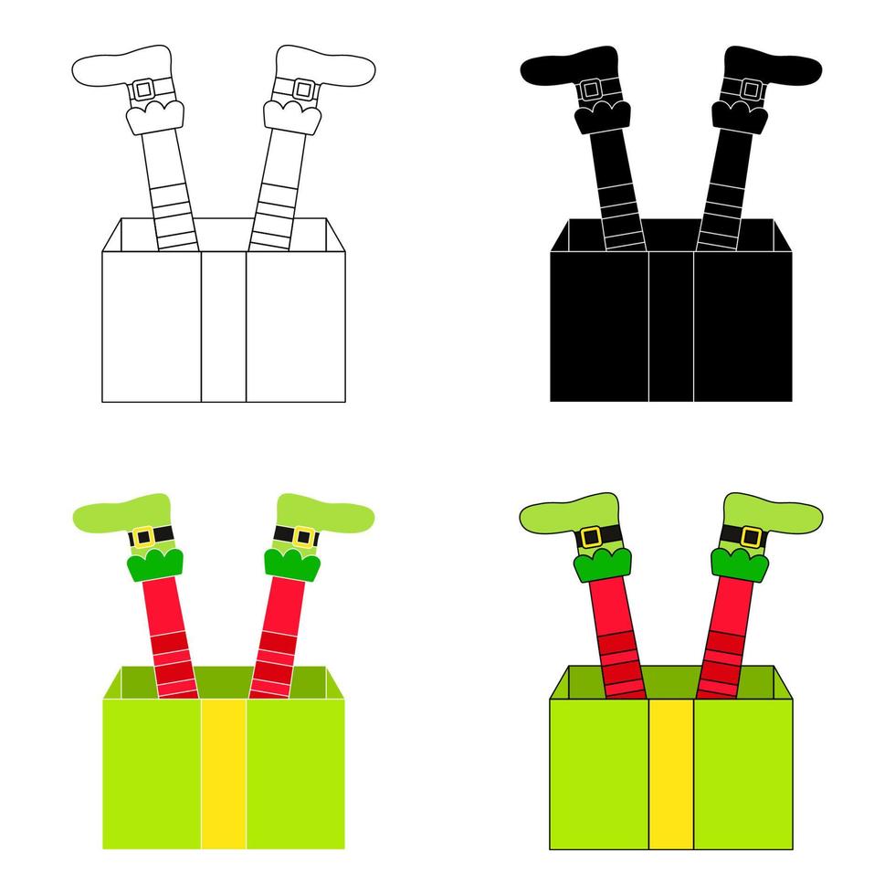 conjunto de pies de elfo con caja de regalo en estilo plano aislado vector