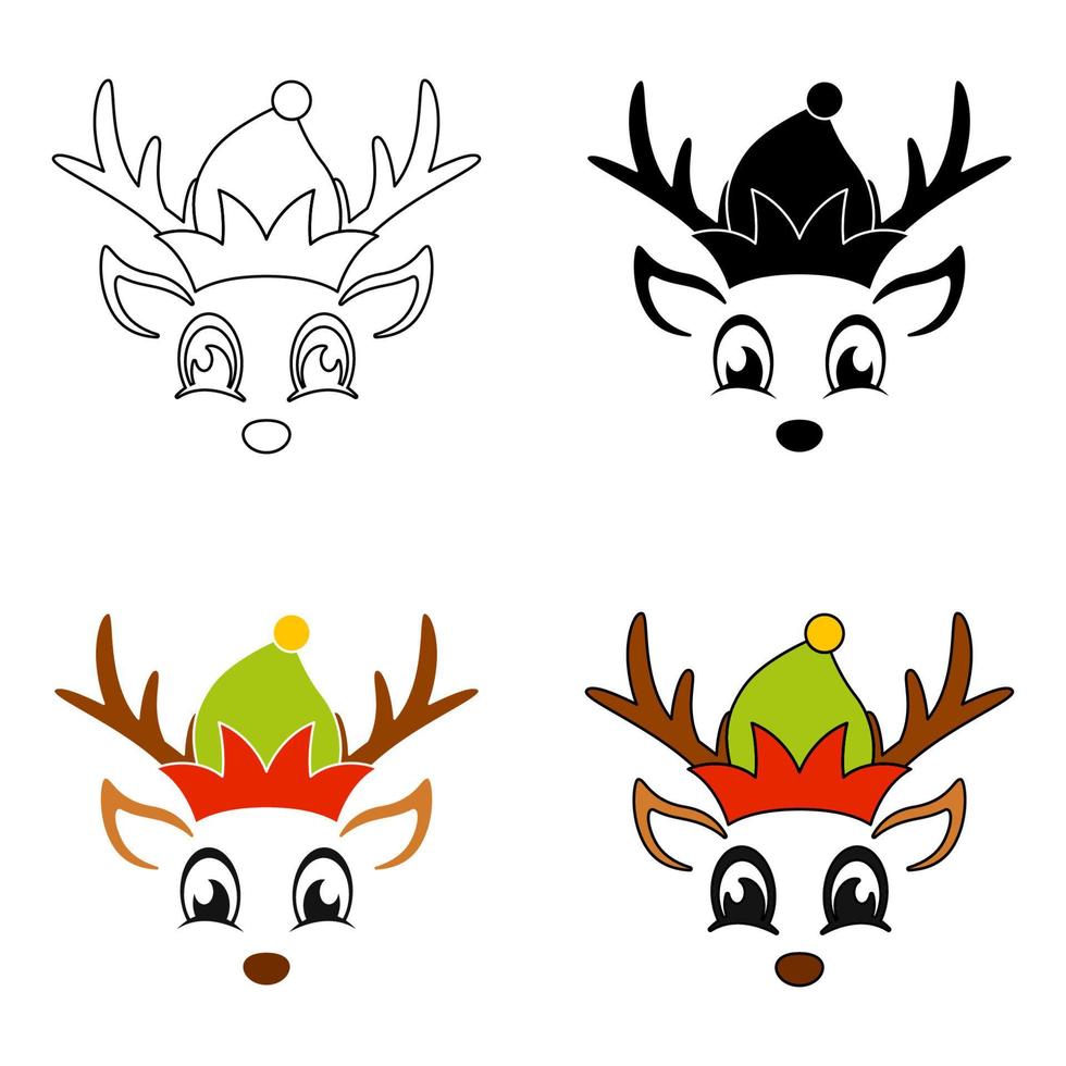 Set of Reindeer Face in flat style isolated vector