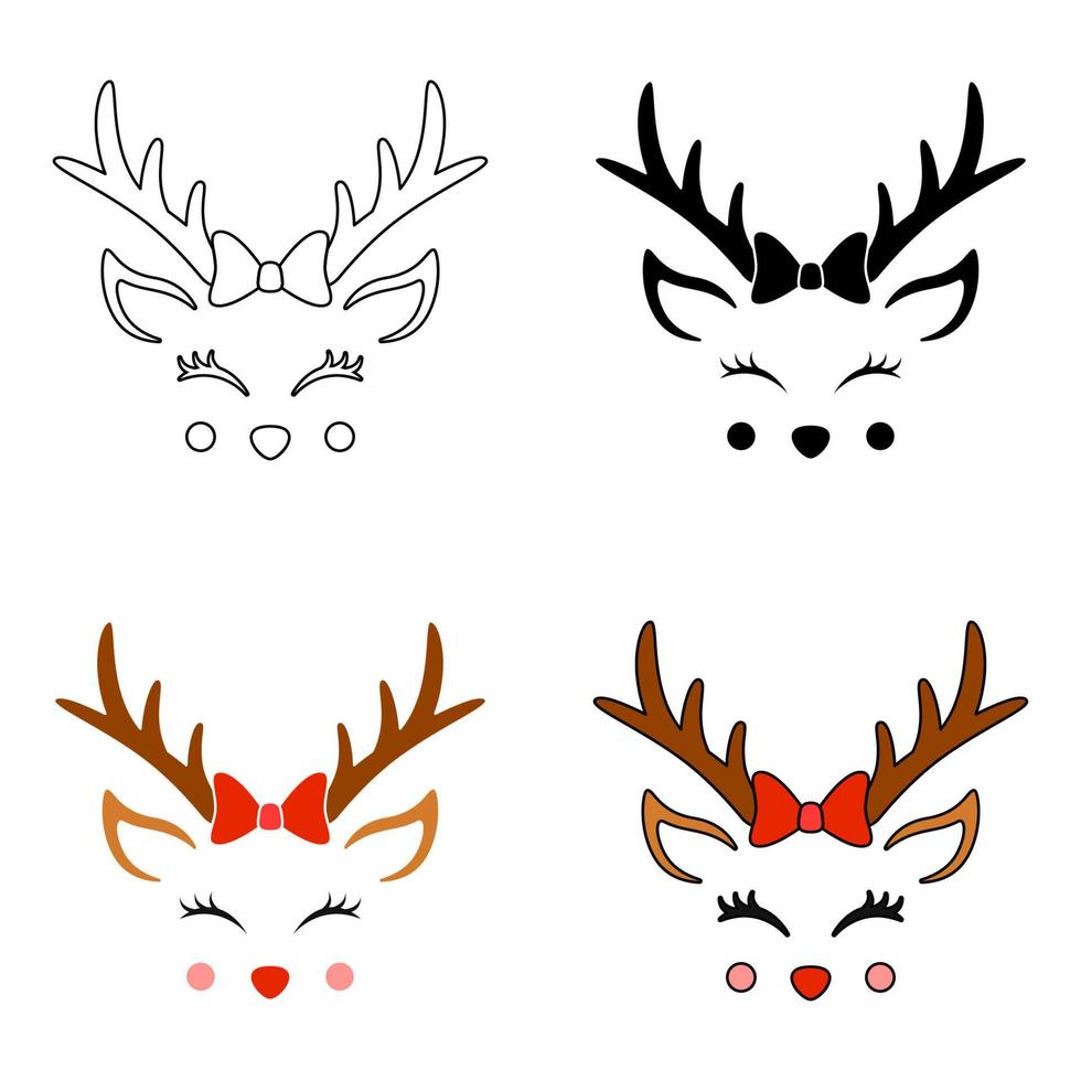 Set of Reindeer Face in flat style isolated vector