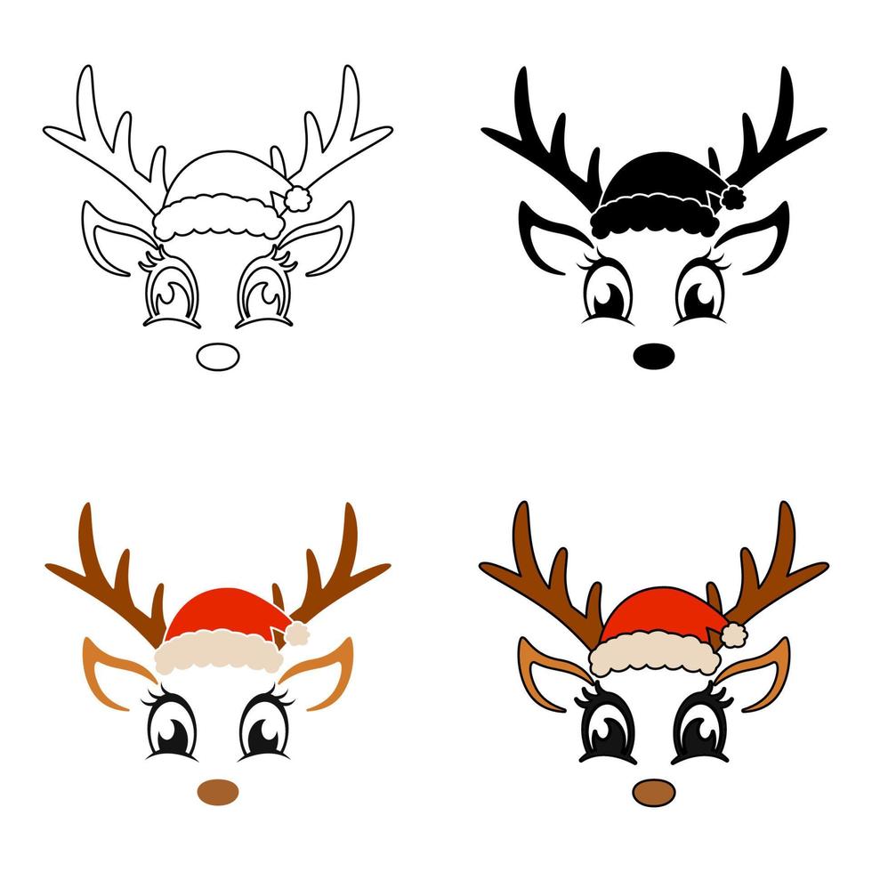 Set of Reindeer Face in flat style isolated vector