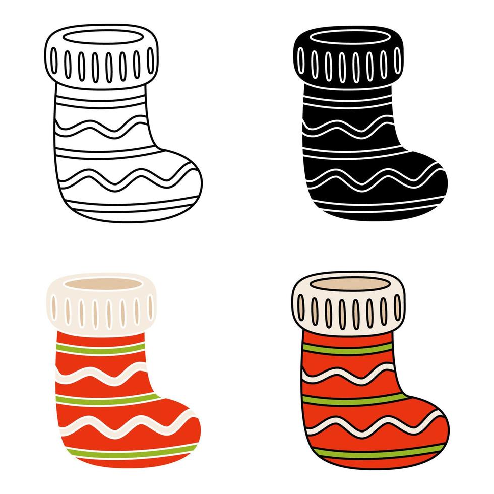 Set of christmas sock in flat style isolated vector
