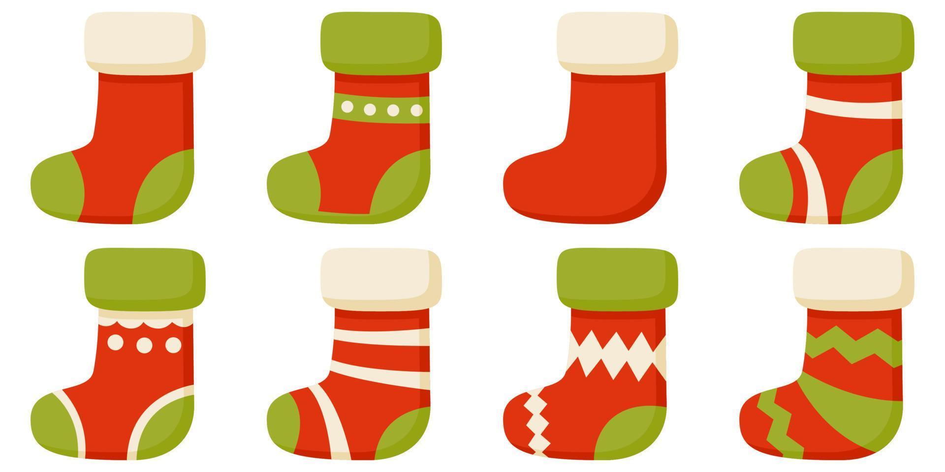 conjunto de calcetín de navidad en estilo plano aislado vector