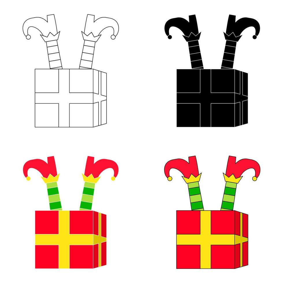 Set of Elf feet with gift box in flat style isolated vector