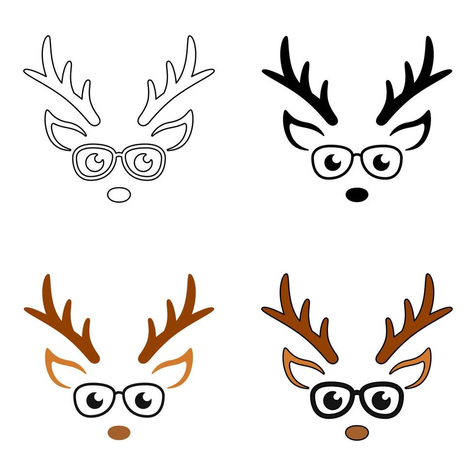 Set of Reindeer Face in flat style isolated vector