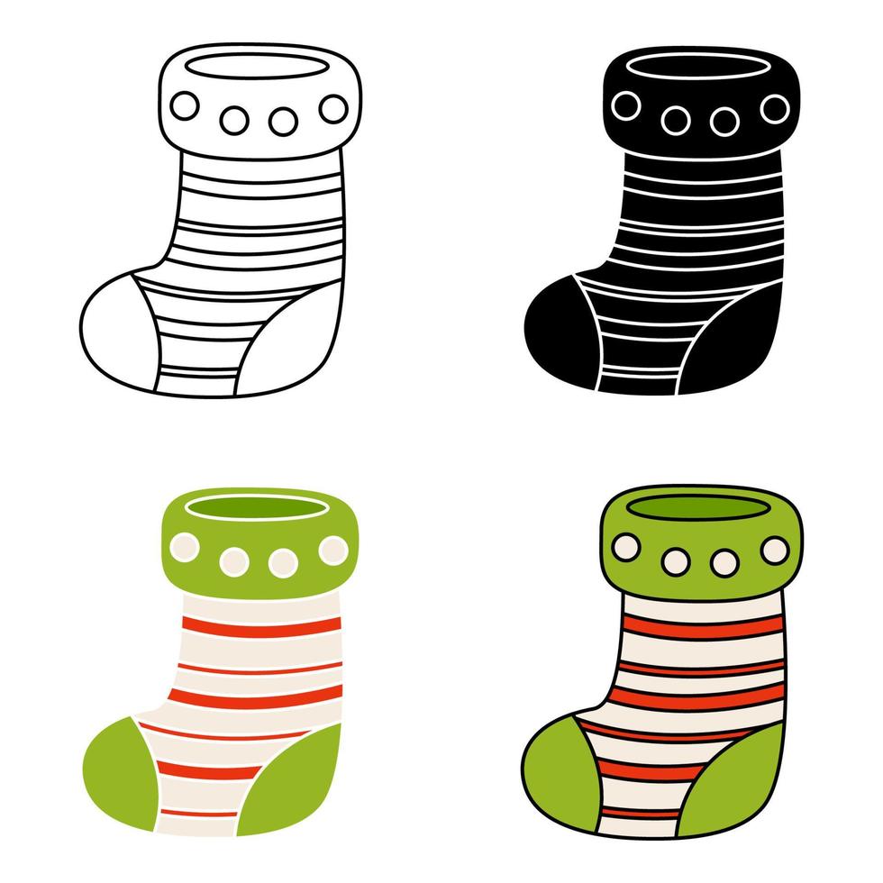 Set of christmas sock in flat style isolated vector