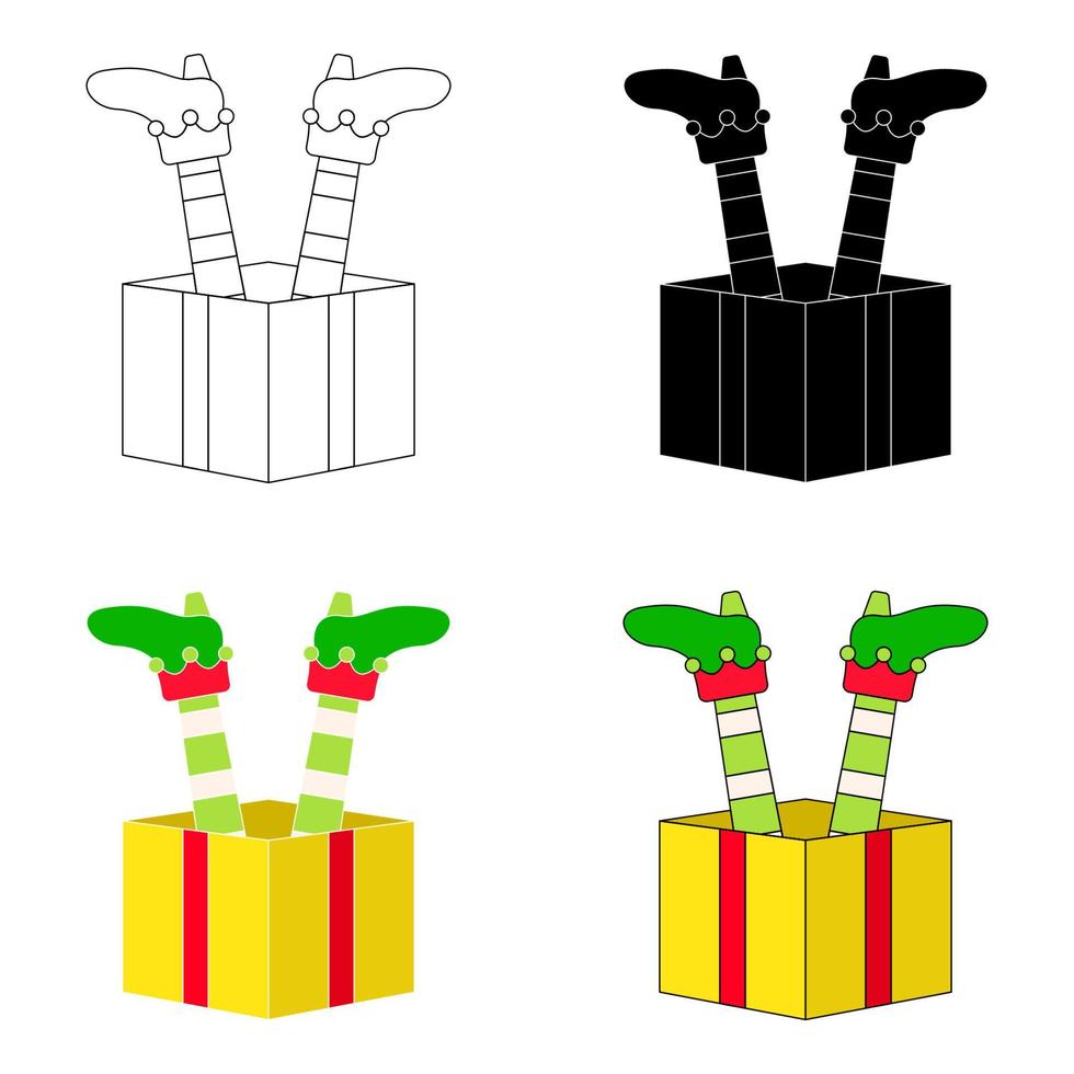 conjunto de pies de elfo con caja de regalo en estilo plano aislado vector