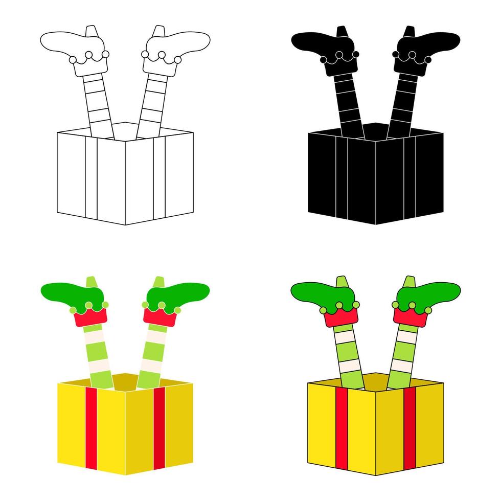 Set of Elf feet with gift box in flat style isolated vector