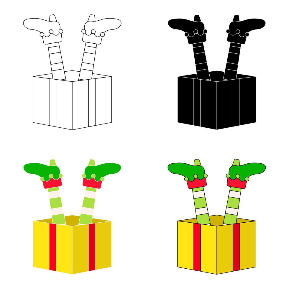 Set of Elf feet with gift box in flat style isolated vector