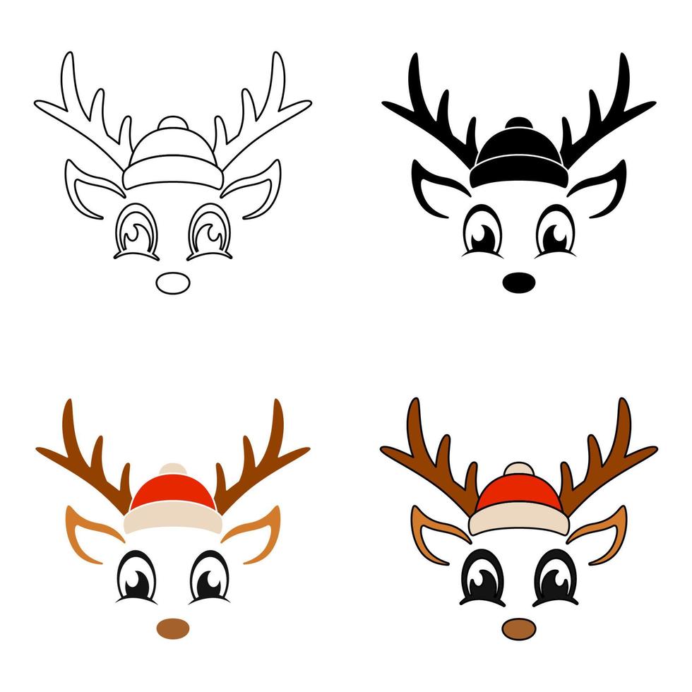 Set of Reindeer Face in flat style isolated vector