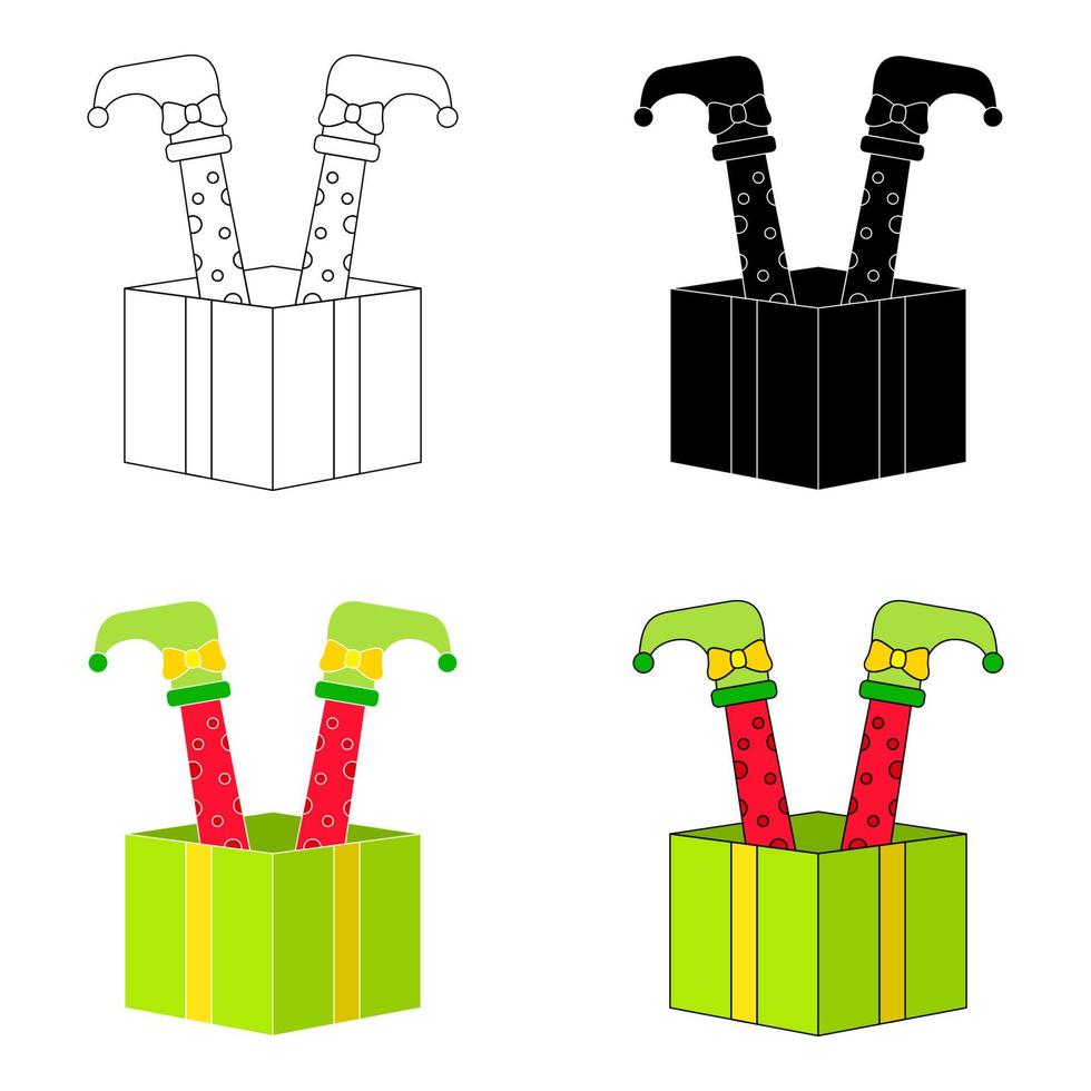 conjunto de pies de elfo con caja de regalo en estilo plano aislado vector