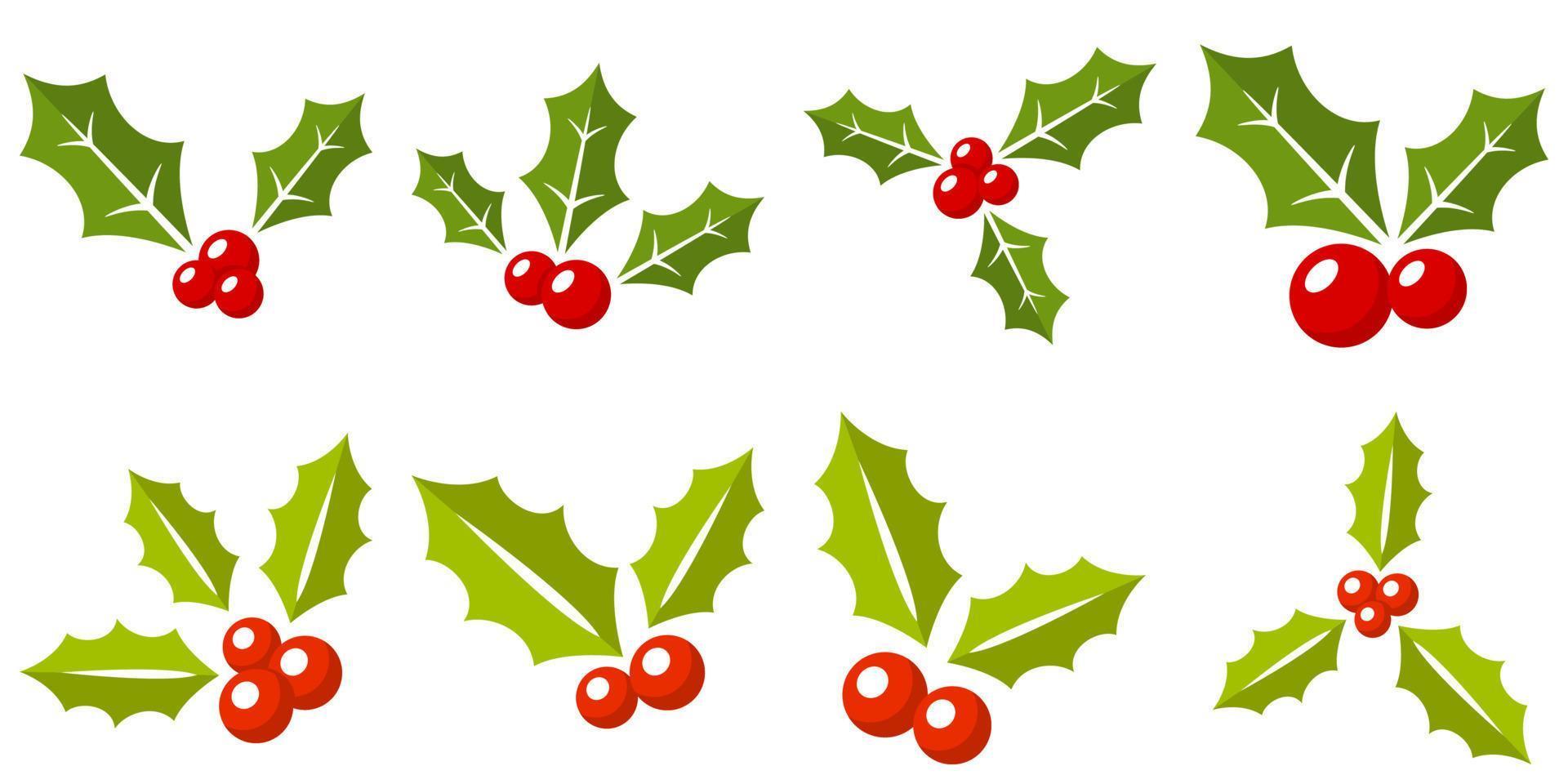 Set of holly berries in flat style isolated vector