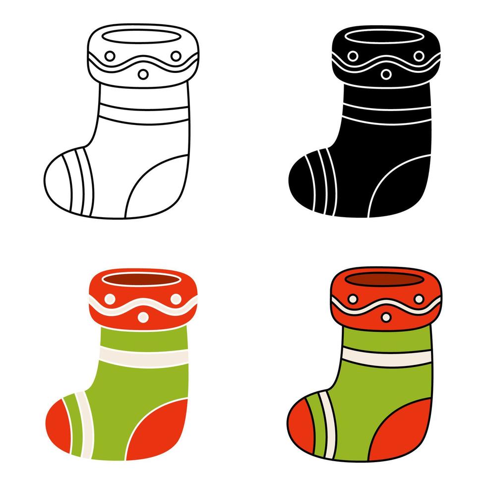 Set of christmas sock in flat style isolated vector