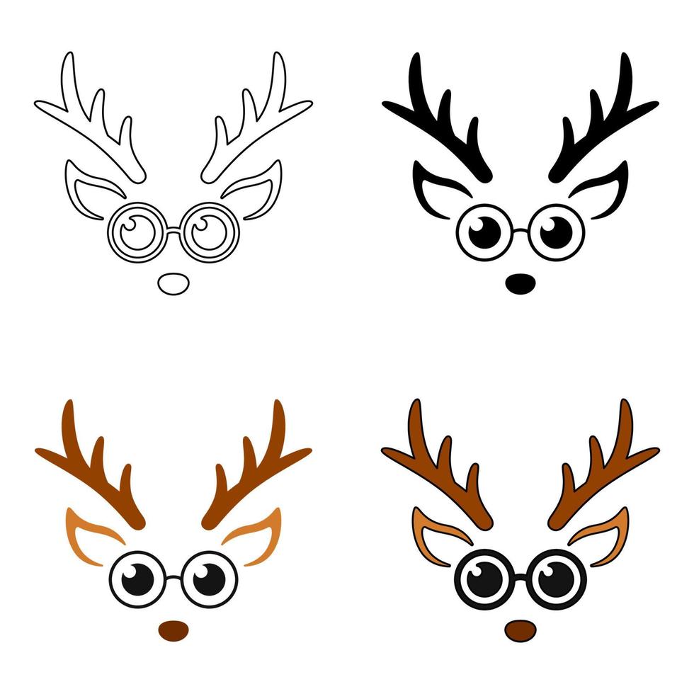 Set of Reindeer Face in flat style isolated vector