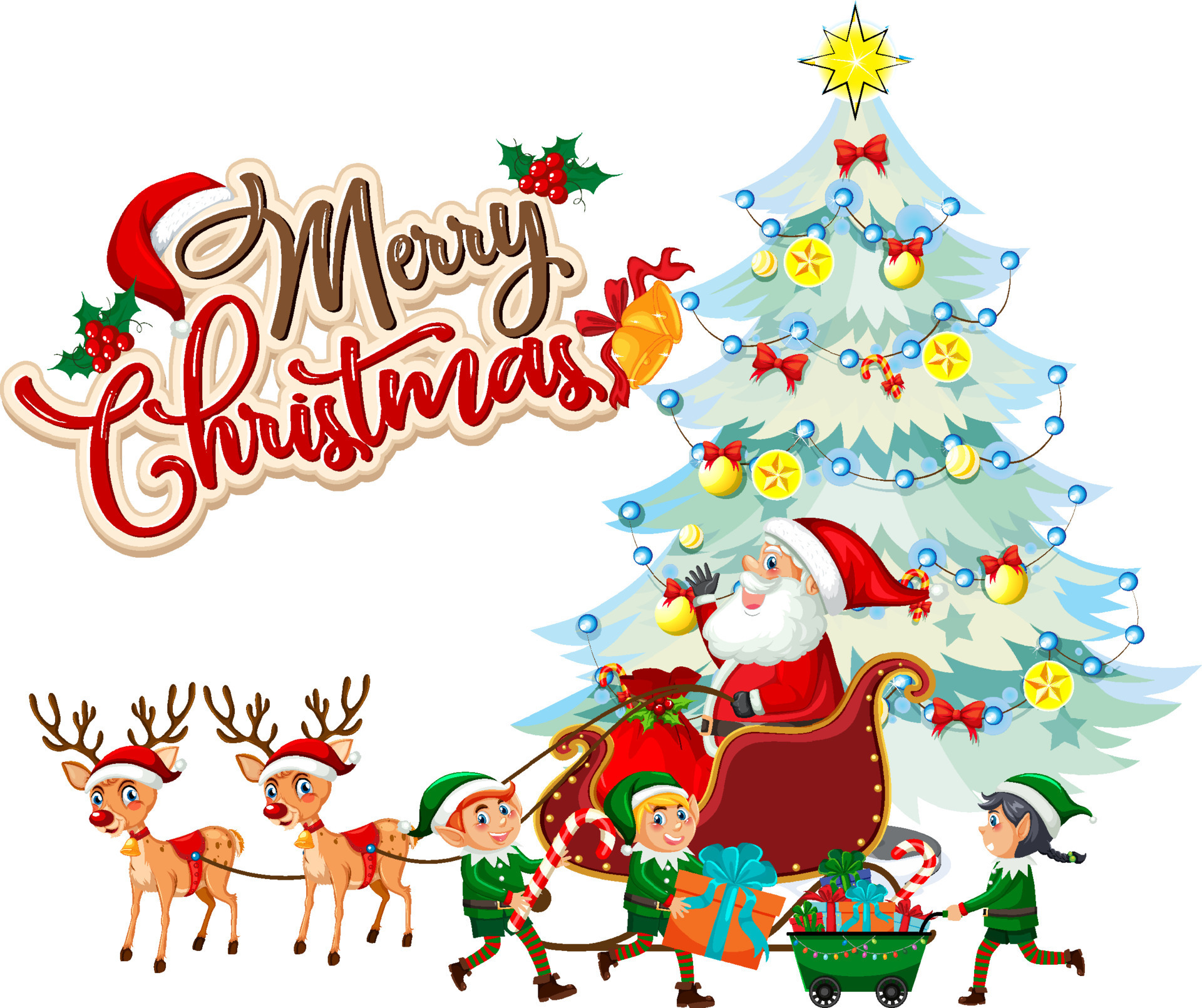 Merry Christmas text with cartoon character 13999233 Vector Art at Vecteezy