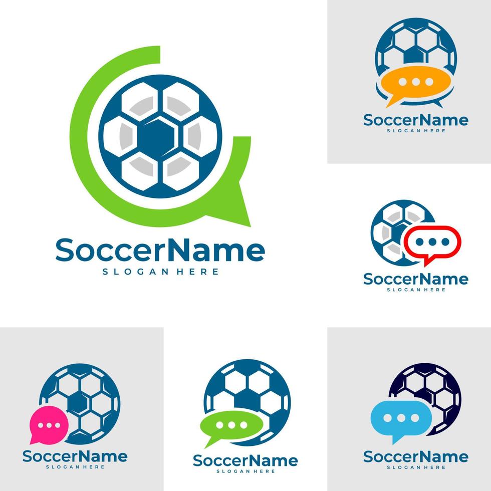 conjunto de plantilla de logotipo de fútbol de chat, vector de diseño de logotipo de fútbol