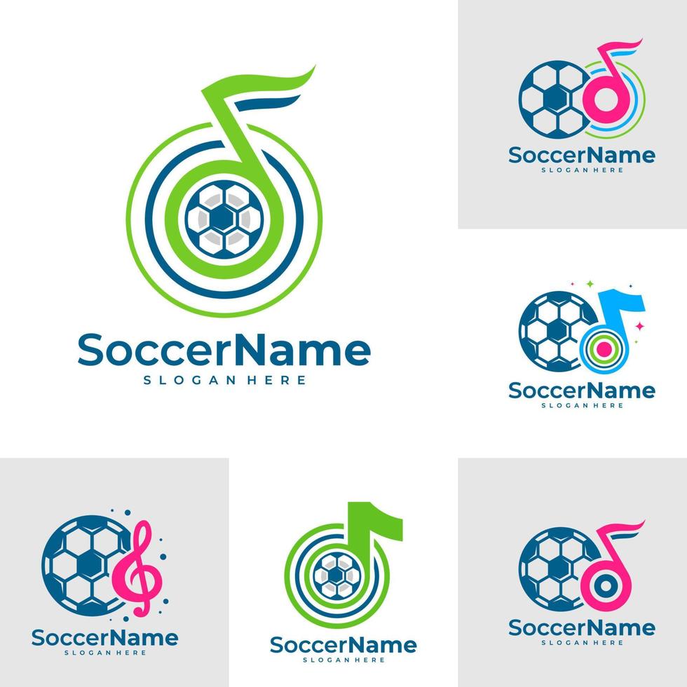 conjunto de plantilla de logotipo de fútbol de música, vector de diseño de logotipo de fútbol