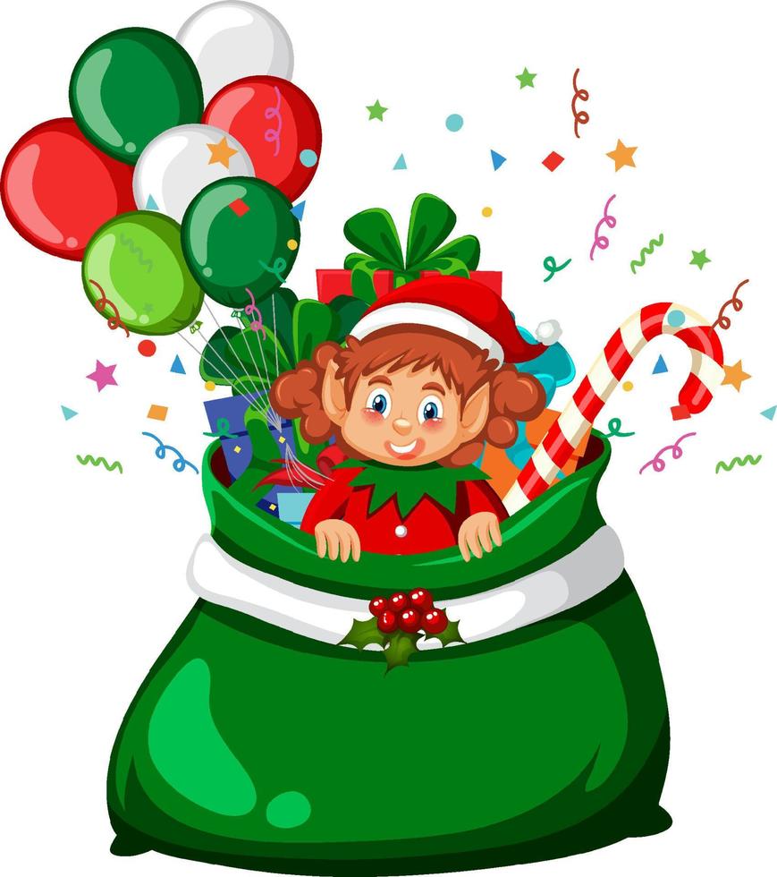 Elf in Christmas gift bag vector