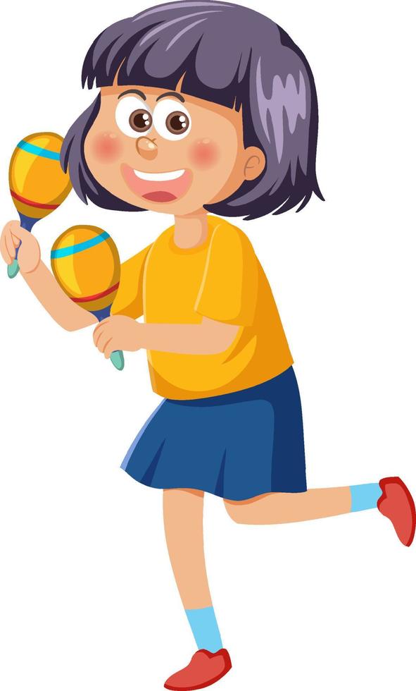 niña feliz tocando maracas vector