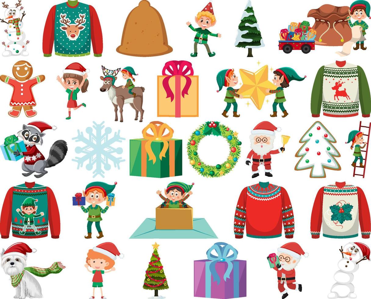 conjunto de elementos y personajes navideños vector