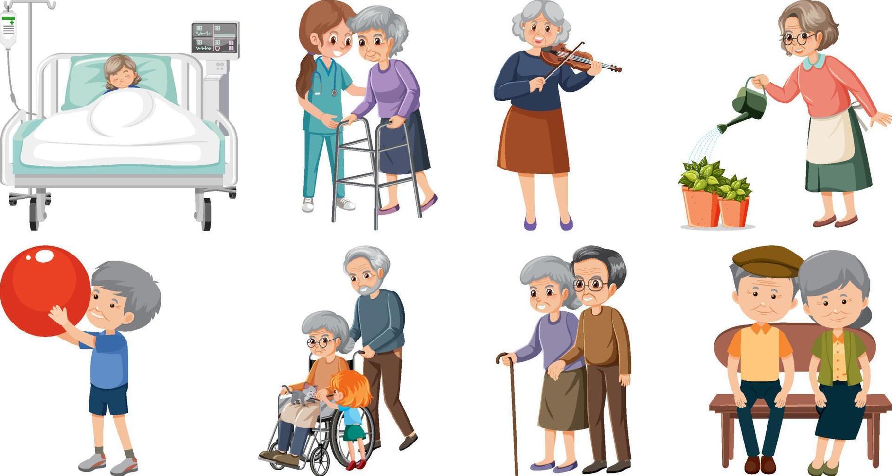 Collection of elderly people icons vector