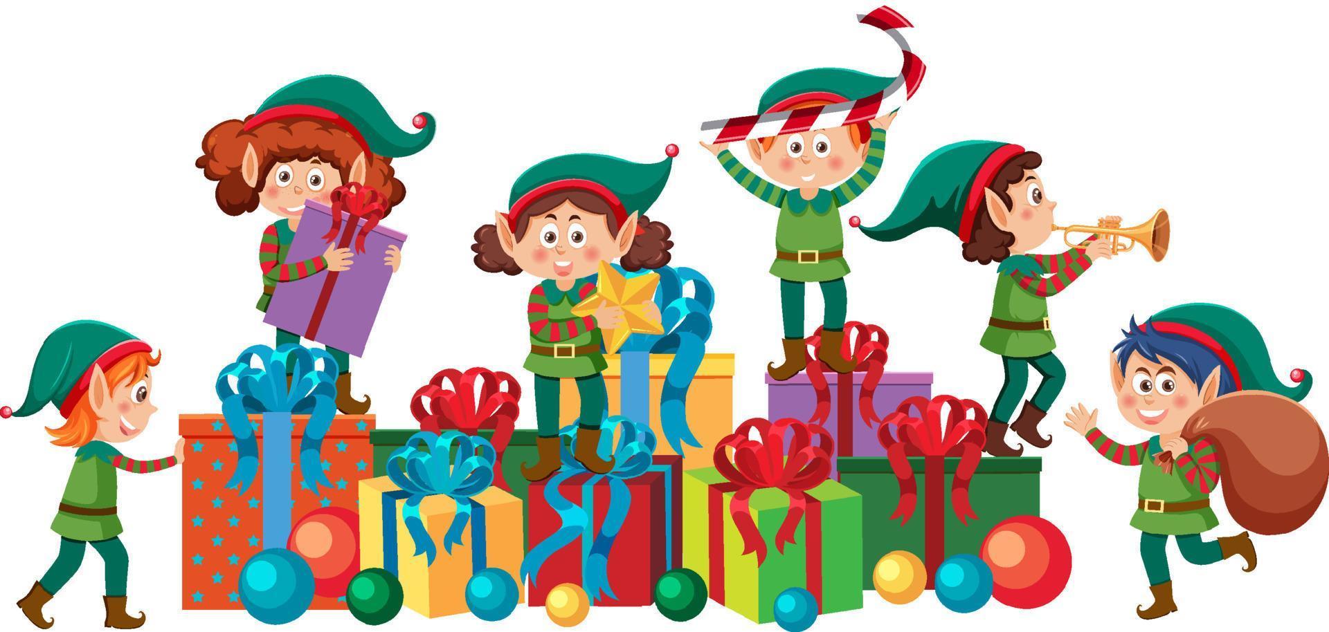 Elves cartoon character with Christmas present vector