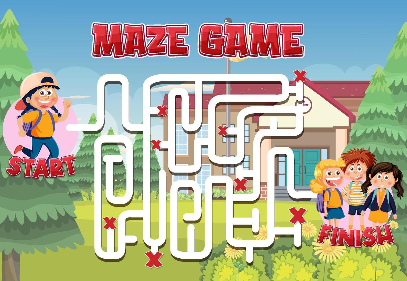 Maze game template for kids vector