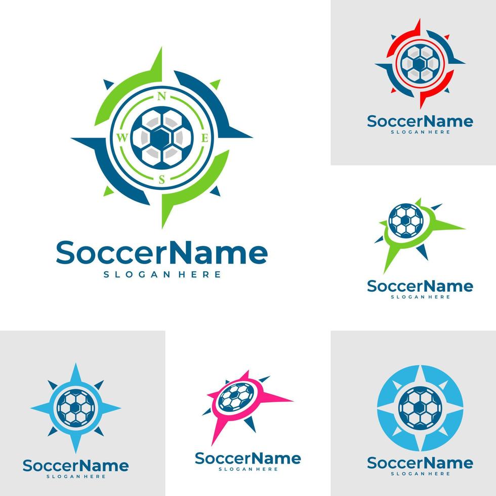 Set of Compass Soccer logo template, Football logo design vector