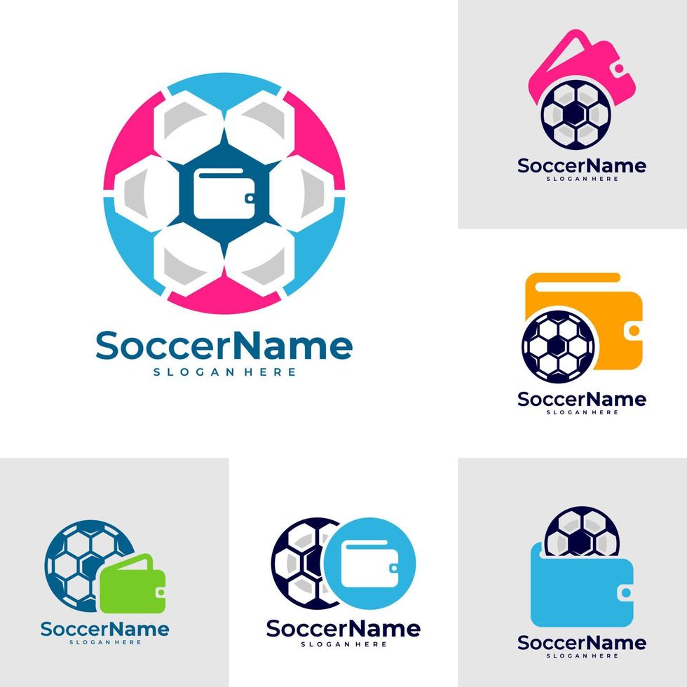 conjunto de billeteras plantilla de logotipo de fútbol, vector de diseño de logotipo de fútbol