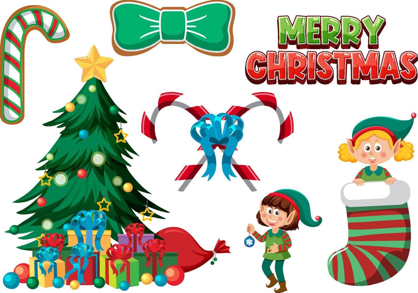 conjunto de elementos y personajes navideños vector