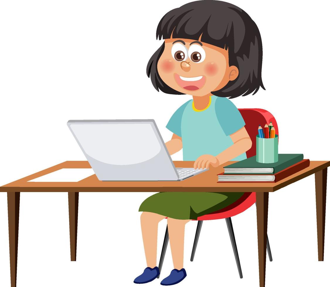 A girl sitting in front of laptop vector